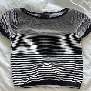 Bebe Black and Gray Fitted Ribbed Tee
